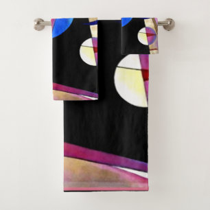 Kandinsky - Abstract Cubism with Pinks and Blues Bath Towel Set