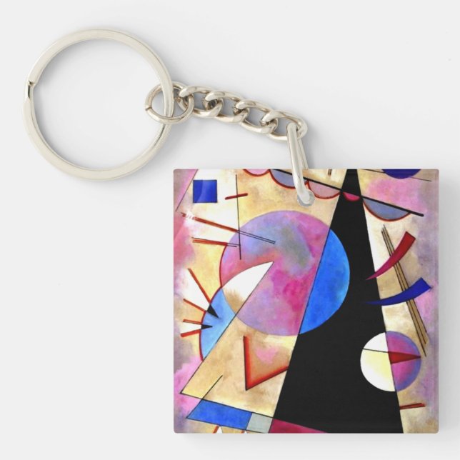 Kandinsky - Abstract Cubism with Pinks and Blues Key Ring (Front)