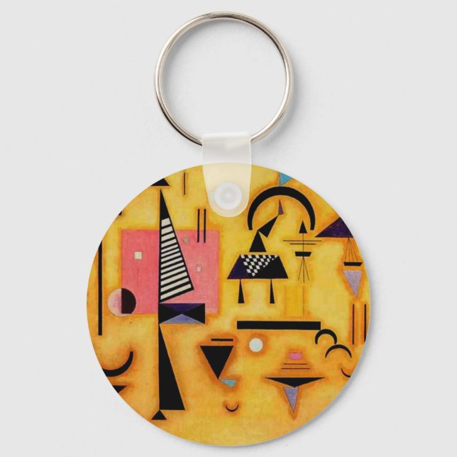 Kandinsky Abstract Decisive Pink Geometric Shapes Key Ring (Front)