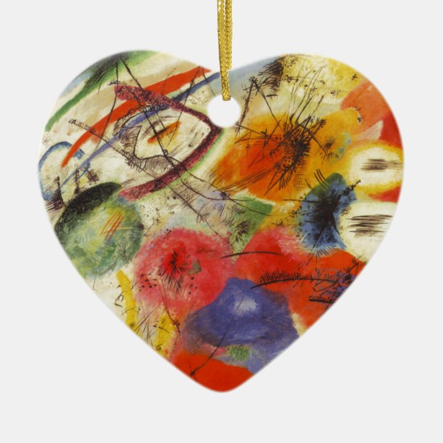 Kandinsky Black Strokes Abstract Painting Ceramic Tree Decoration (Front)