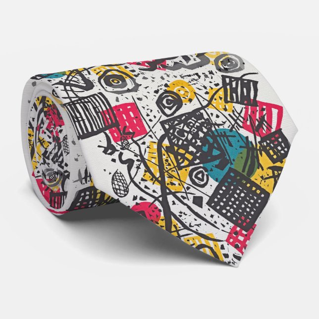 Kandinsky Composition – Abstract Mastery Tie (Rolled)