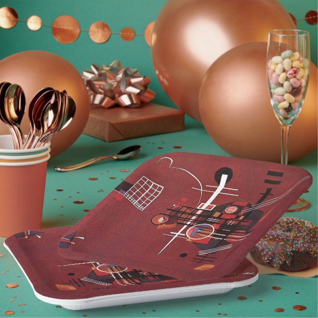 Kandinsky - Dull Red Paper Plate (Multi)