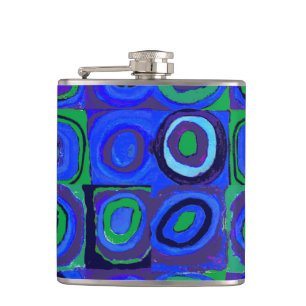 Kandinsky Farbstudie Blue Quadrate Square Circle  Hip Flask