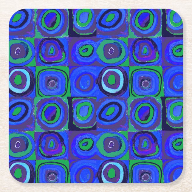 Kandinsky Farbstudie Blue Quadrate Square Circle  Paper Coaster (Front)