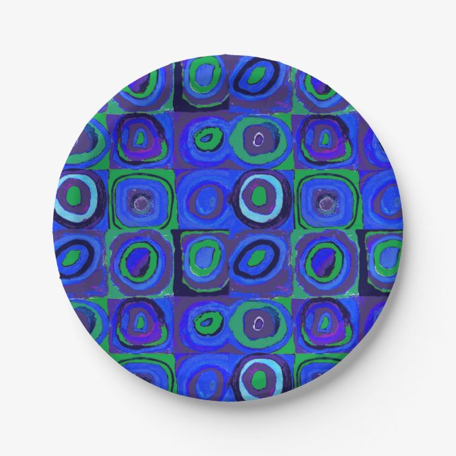 Kandinsky Farbstudie Blue Quadrate Square Circle  Paper Plate (Front)
