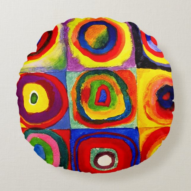 Kandinsky Farbstudie Quadrate Squares Circles Art  Round Cushion (Front)