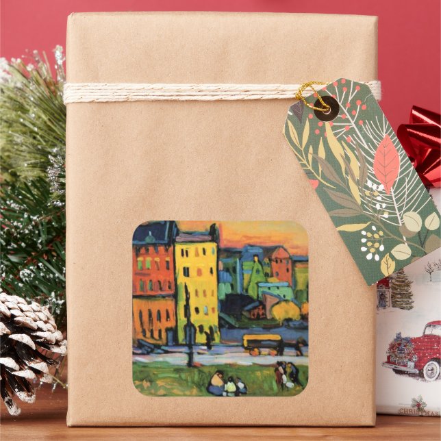 Kandinsky - Houses in Munich Square Sticker (Holiday)