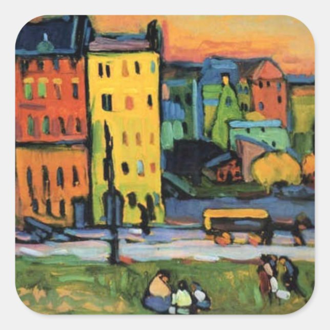 Kandinsky - Houses in Munich, Square Sticker (Front)