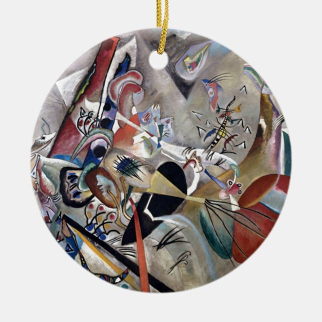 Kandinsky In Grey Abstract Artwork Ceramic Tree Decoration (Front)