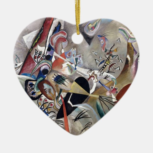 Kandinsky In Grey Abstract Artwork Ceramic Tree Decoration (Front)