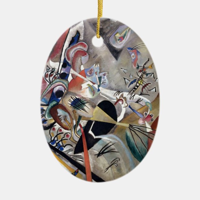 Kandinsky In Grey Abstract Artwork Ceramic Tree Decoration (Front)