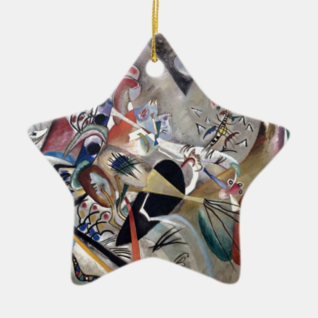 Kandinsky In Grey Abstract Artwork Ceramic Tree Decoration (Front)