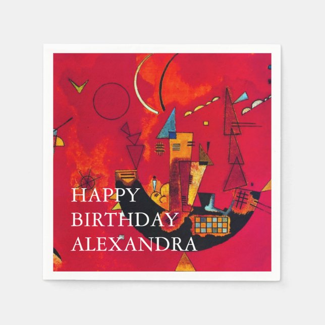 Kandinsky Mit Gegen Red Abstract Happy Birthday Napkin (Front)