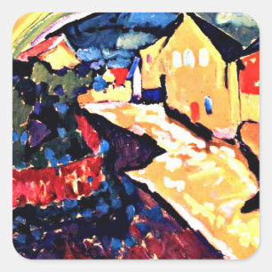 Kandinsky - Murnau with Rainbow, Square Sticker