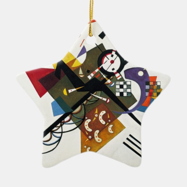 Kandinsky On White Two Abstract Painting Ceramic Tree Decoration (Front)