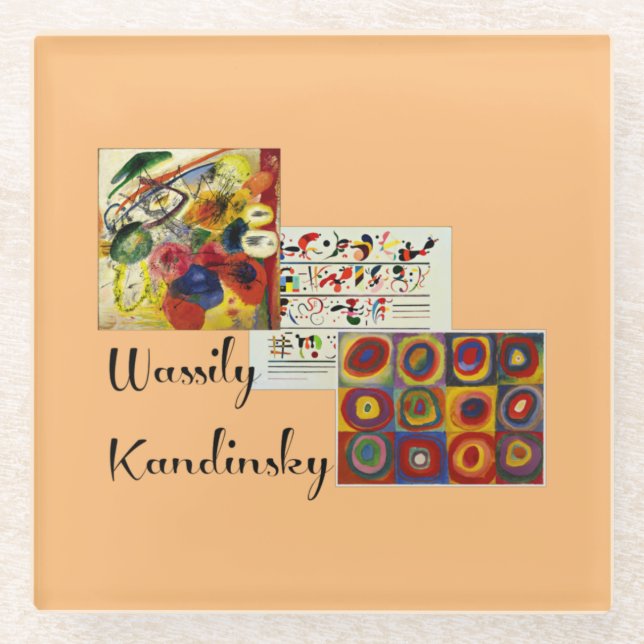 Kandinsky popular artwork collage glass coaster (Front)