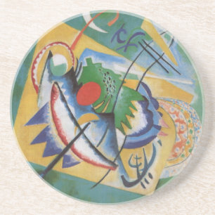 Kandinsky Red Oval Abstract Artwork Green Yellow Coaster