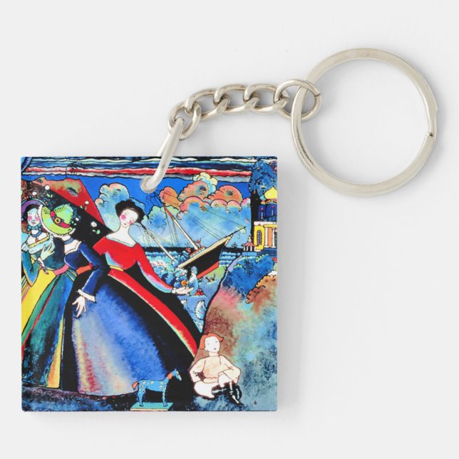 Kandinsky - Ship, colourful 1918 painting Key Ring (Back)