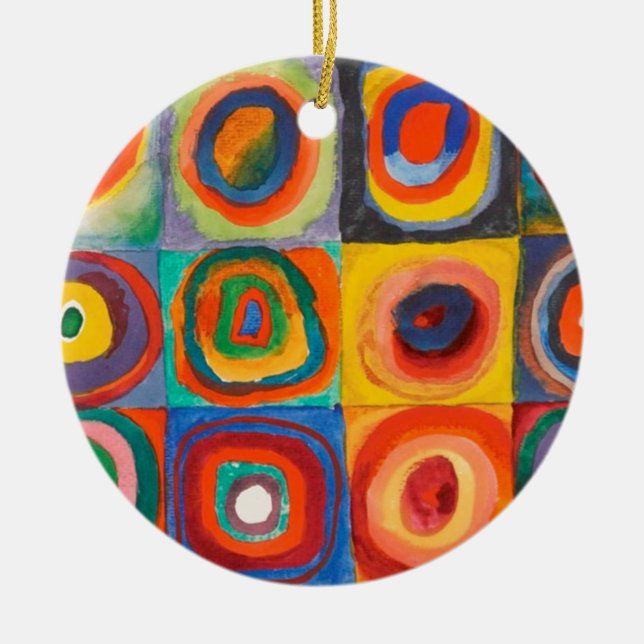 Kandinsky Squares Concentric Circles Ceramic Tree Decoration (Front)