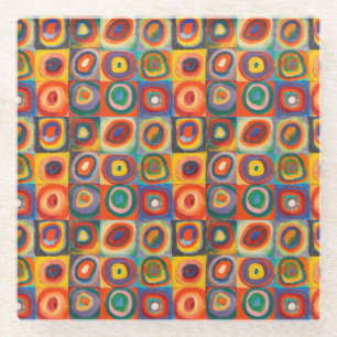 Kandinsky Squares Concentric Circles Glass Coaster