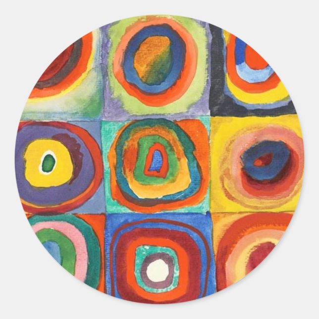 Kandinsky - Squares with Concentric Circles Classic Round Sticker (Front)