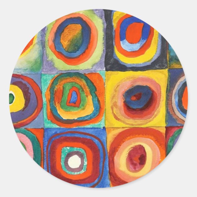 Kandinsky - Squares with Concentric Circles Classic Round Sticker (Front)