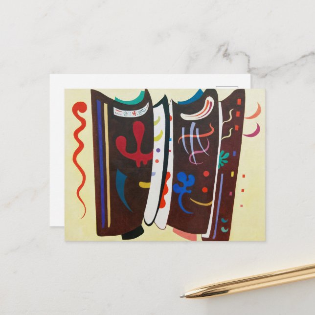 Kandinsky Supplemented Brown Abstract Painting Postcard (Front/Back In Situ)