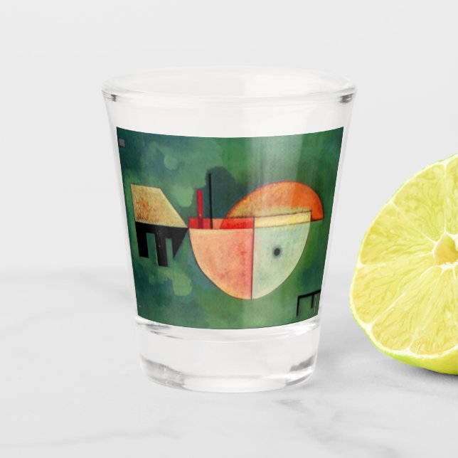Kandinsky Upward Abstract Painting Green Shot Glass (Front)