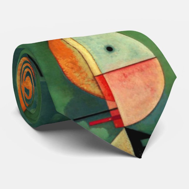 Kandinsky Upward Green Orange Abstract Painting Tie (Rolled)