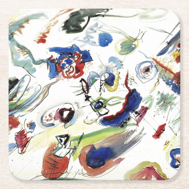 Kandinsky's Abstract Painting Artwork Square Paper Coaster (Front)