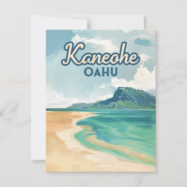 Kaneohe Sandbar Oahu Hawaii Retro Card (Front)