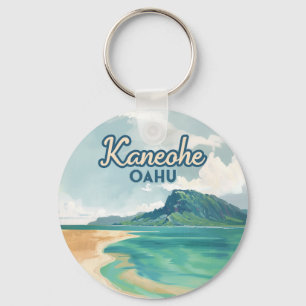 Kaneohe Sandbar Oahu Hawaii Retro Key Ring
