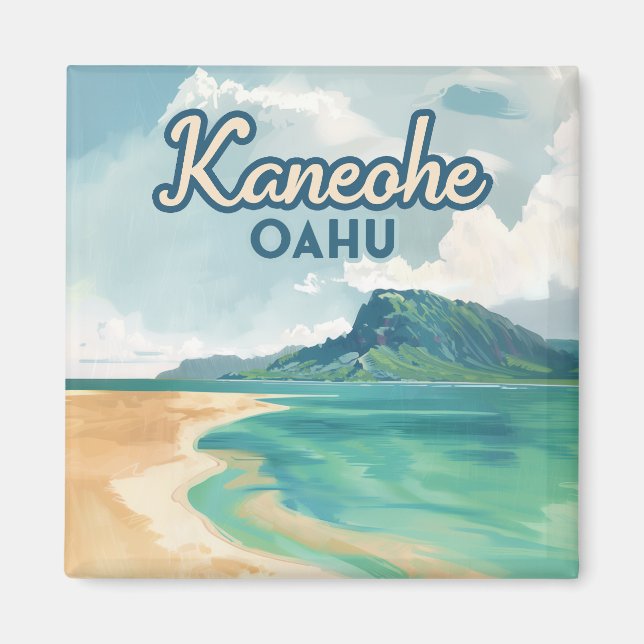 Kaneohe Sandbar Oahu Hawaii Retro Magnet (Front)