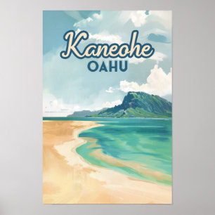 Kaneohe Sandbar Oahu Hawaii Retro Poster
