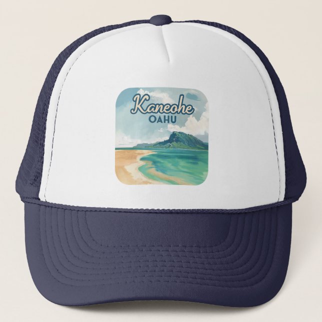 Kaneohe Sandbar Oahu Hawaii Retro Trucker Hat (Front)