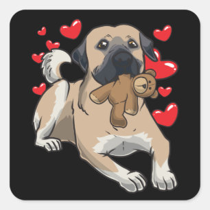 Kangal dog with stuffed animal and many hearts square sticker