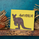 Kangaroo Aboriginal Mosaic Tabletop Plaque<br><div class="desc">Tabletop plaque features  kangaroo silhouette in aboriginal mosaic pattern on yellow background with "Australia" in grunge style text</div>