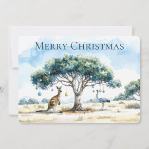 Kangaroo and Emu Christmas Gumtree Baubles Holiday Card