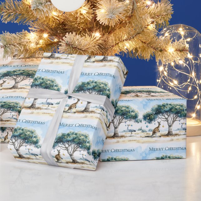 Kangaroo and Emu Christmas Gumtree Baubles Wrapping Paper (Holidays)