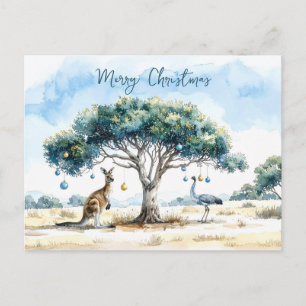 Kangaroo and Emu Gumtree Christmas Baubles Postcard