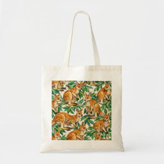 Kangaroo and Joey Eucalyptus Leaves Australian Tote Bag