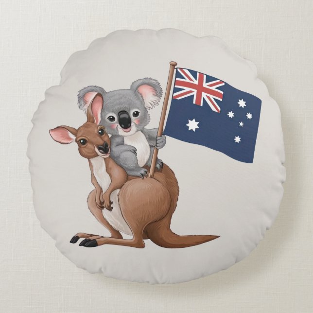 Kangaroo and Koala Round Cushion (Front)