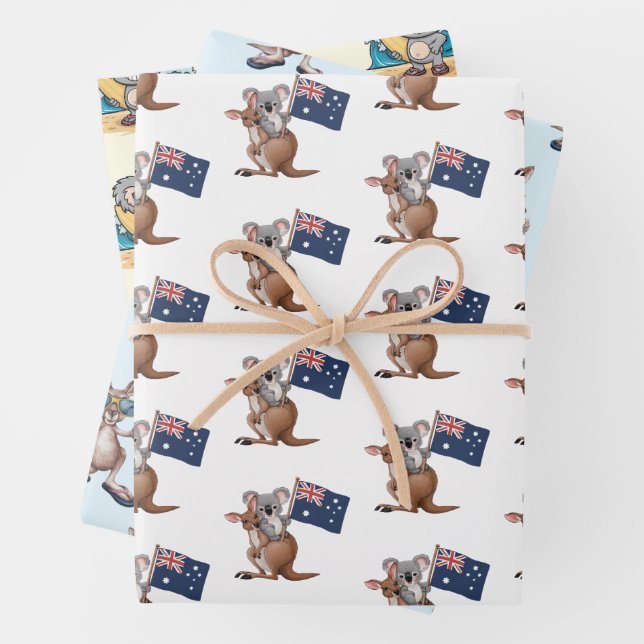 Kangaroo and Koala Wrapping Paper Sheet (In situ)