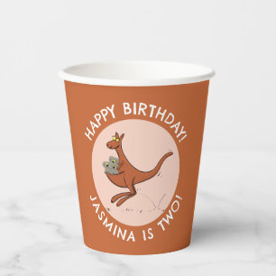 Kangaroo and koalas personalised cartoon birthday paper cups
