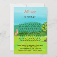 Kangaroo and Leaves Maze Birthday Invitations
