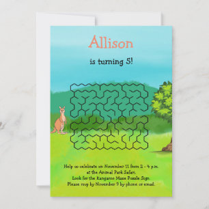 Kangaroo and Leaves Maze Birthday Invitations