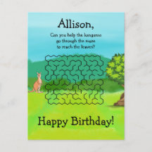 Kangaroo and Leaves Maze Birthday Postcards