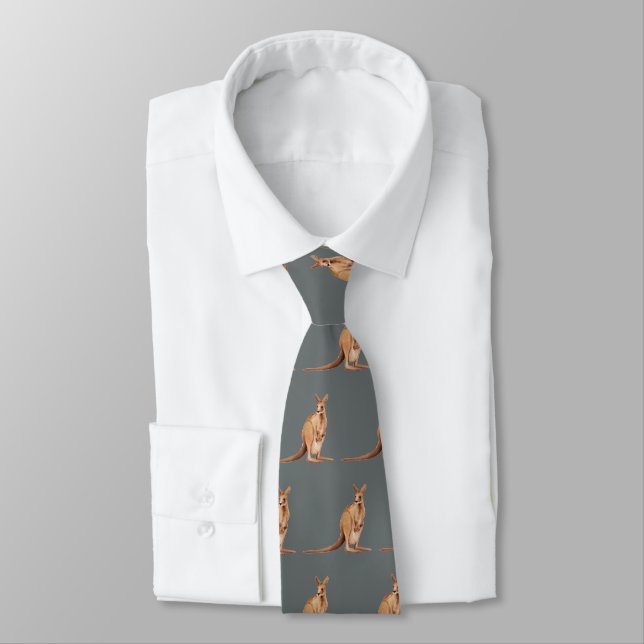 Kangaroo Art Pattern Tie (Tied)