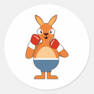 Kangaroo as Boxer with Boxing gloves Classic Round Sticker