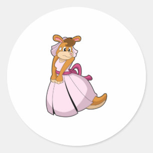 Kangaroo as Bride with Wedding dress Classic Round Sticker